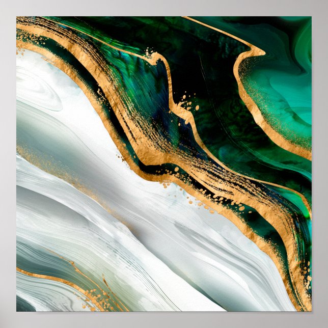 Póster Acuarela verde malaquita y oro (Frente)