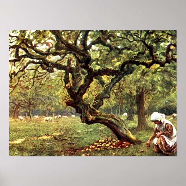 Póster Acuarela victoriana: Chica escogiendo manzanas (Frente)