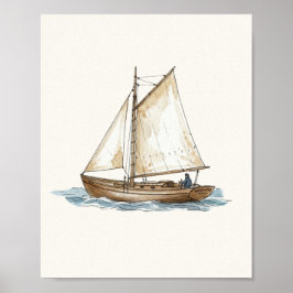 Póster Acuarela Vintage Barco Náutico