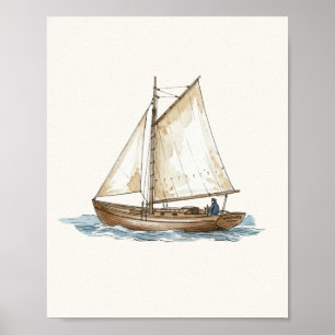 Póster Acuarela Vintage Barco Náutico
