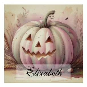 Póster Acuarela vintage de las calabazas de Halloween cae