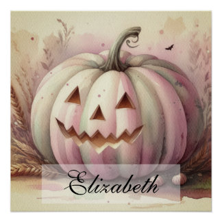 Póster Acuarela vintage de las calabazas de Halloween cae
