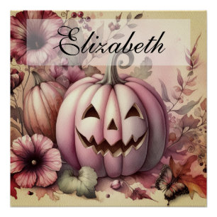 Póster Acuarela vintage de las calabazas de Halloween cae