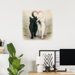 Póster Acuarela vintage de vacaciones en gatos El día de