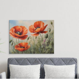 Póster Acuarela Vintage Poppies Art Elegante Floral