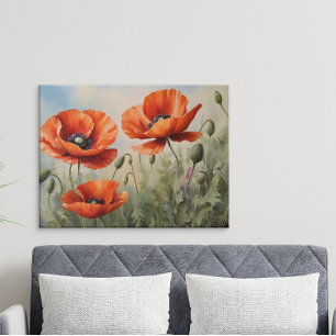 Póster Acuarela Vintage Poppies Art Elegante Floral