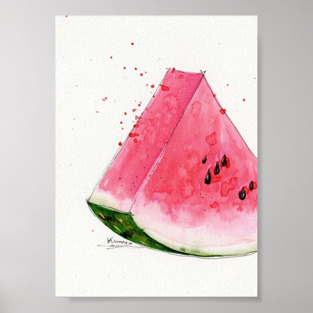 Póster Acuarela, Watermelon Kitchen art (Frente)