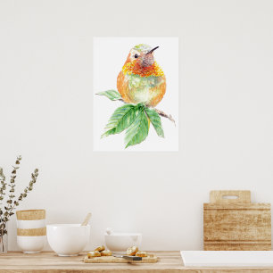 Póster Acuarela Whimsical Rufous Hummingbird