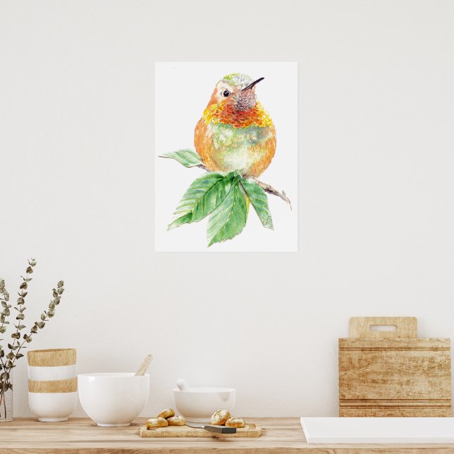 Póster Acuarela Whimsical Rufous Hummingbird (Cocina)