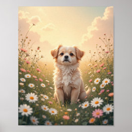 Póster Acuarela Yorkshire Terrier en pared de campo de fl