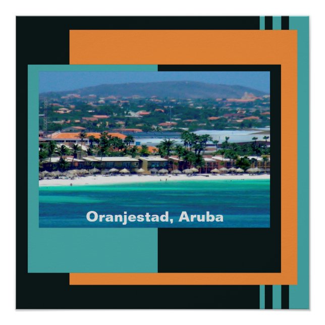 Póster Acuarelas de Oranjestad, Aruba (Anverso)