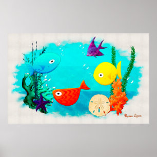 Póster Acuario de capricho pez de dibujos animados