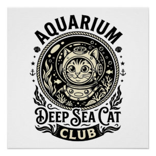 Póster Acuario Gato de Mar Profundo Gráfico Divertido - A