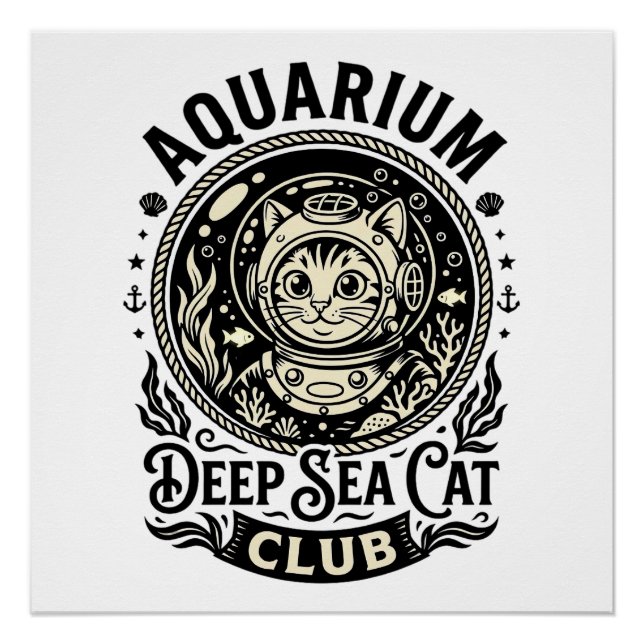 Póster Acuario Gato de Mar Profundo Gráfico Divertido - A (Anverso)