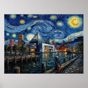Póster Acuario Nacional Baltimore Bajo Noche Estrellada