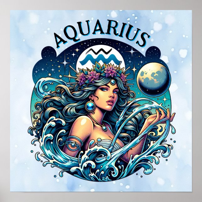 Póster Acuario Portadora de Agua Mujer Hermosa Astrología (Frente)