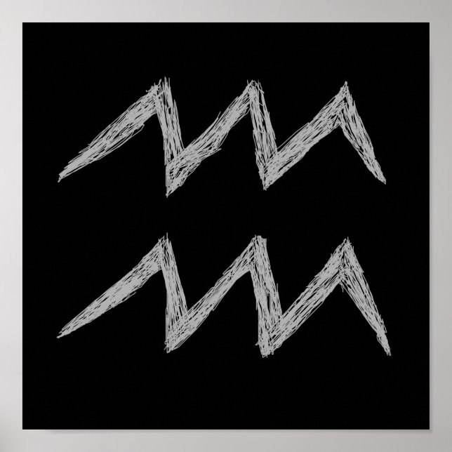 Póster Acuario. Rótulo Astrológico Zodiaco. Negro (Frente)