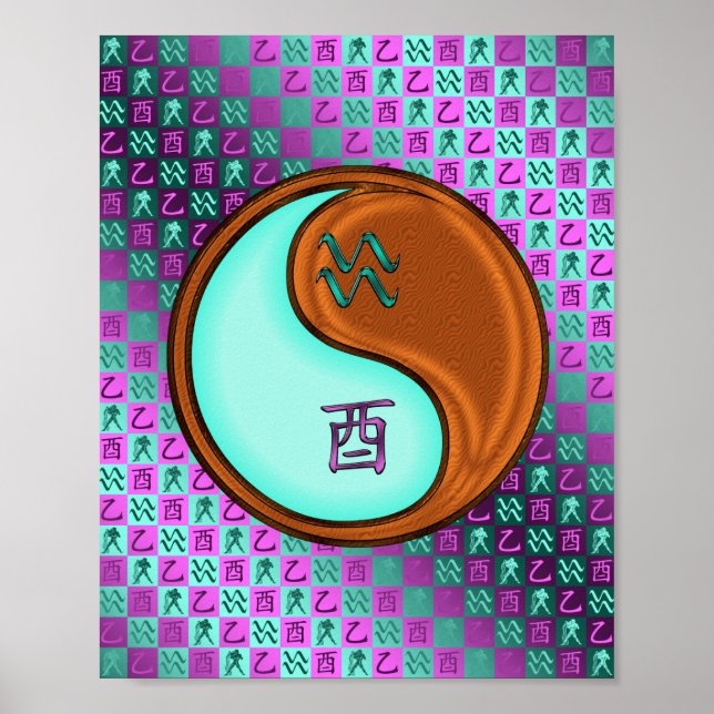 Póster Acuario y gallo de madera (Frente)