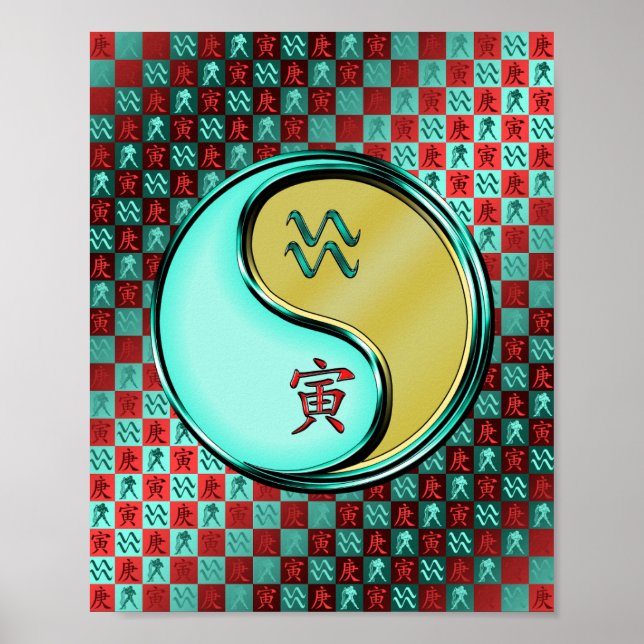 Póster Acuario y tigre Metalizado (Frente)