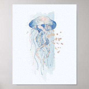 Póster Acuático con temática de océano de medusas azules