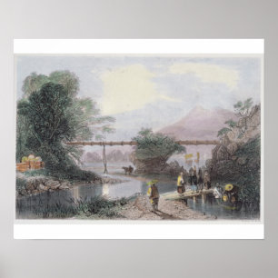 Póster Acueducto de bambú en Hong Kong, grabado por el