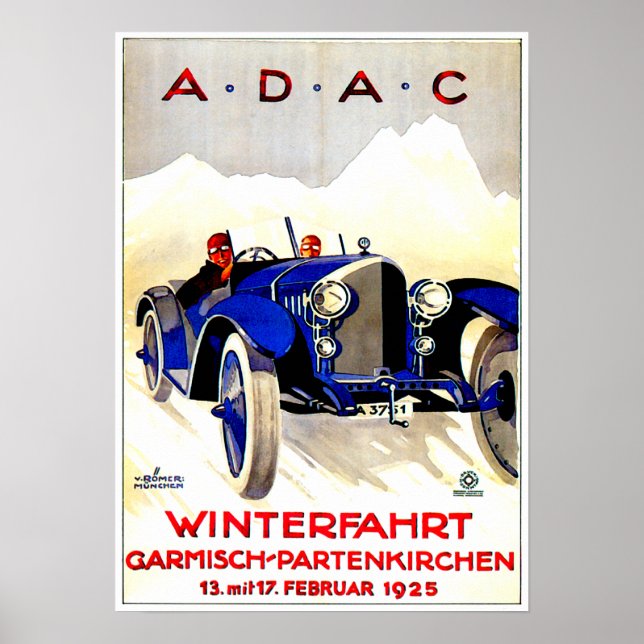 Póster ADAC Carrera Automática Alemana ~ Anuncio de Autom (Frente)