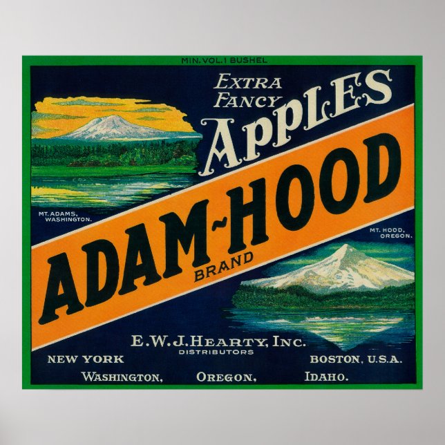 Póster Adam-Hood Apple Crate LabelHood River, OR (Frente)