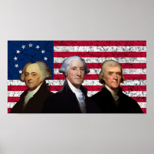 Póster Adams, Washington, y bandera de Jefferson - de
