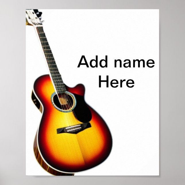 Póster Add you name text brown acoustic guitar editable t (Frente)