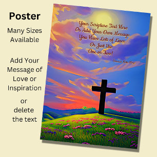 Póster Add Your Scripture, Christian Cross at Sunset