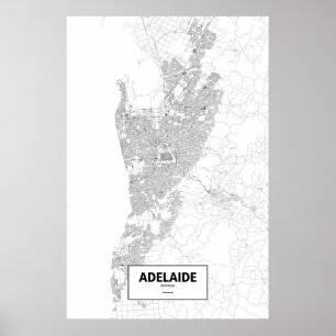 Póster Adelaida, Australia (negro sobre blanco)