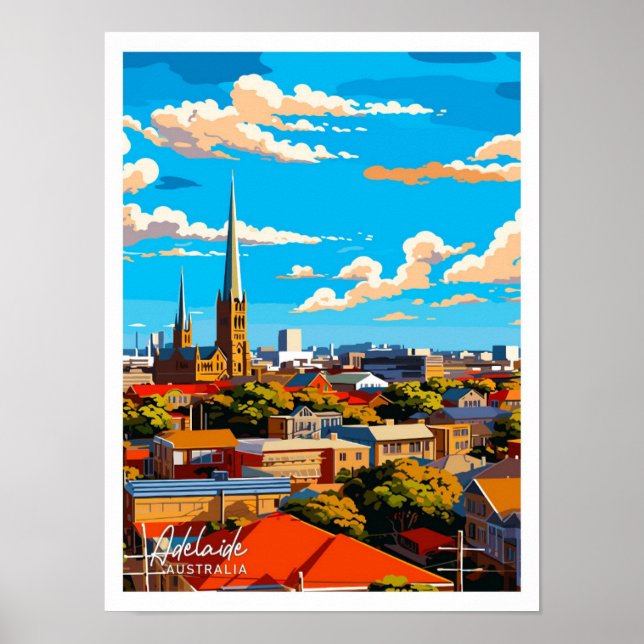 Póster Adelaide Australia Artwork Travel Ilustracion (Frente)