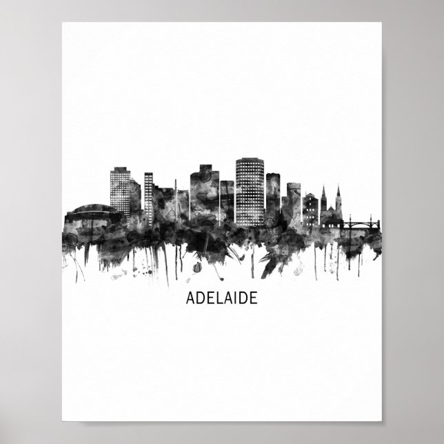Póster Adelaide Australia Skyline BW (Frente)