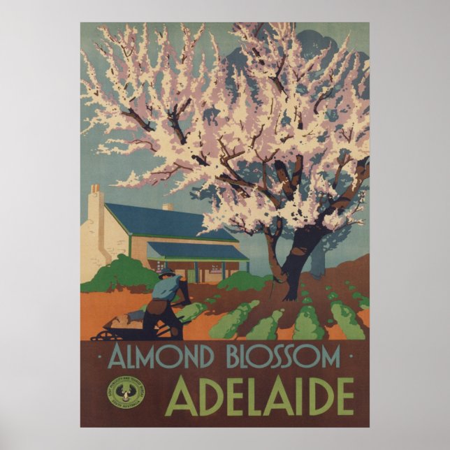 Póster Adelaide, Poster de viajes por cosecha australiana (Frente)