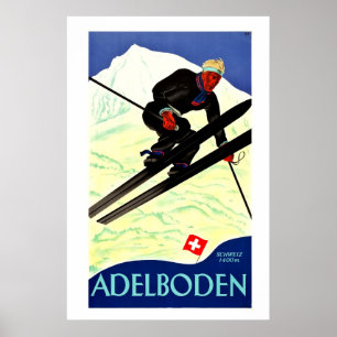 Póster Adelboden, Schweiz, afiche de viaje para esquí