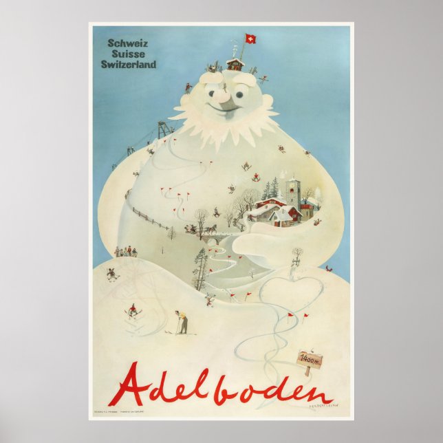 Póster Adelboden, Suiza, afiche de viaje en esquí (Frente)