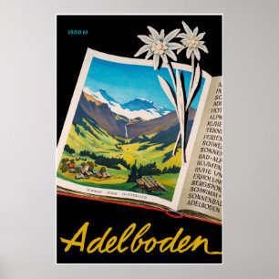 Póster Adelboden, Suiza, afiche de viaje en esquí