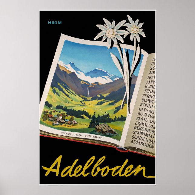 Póster Adelboden, Suiza, afiche de viaje en esquí (Frente)