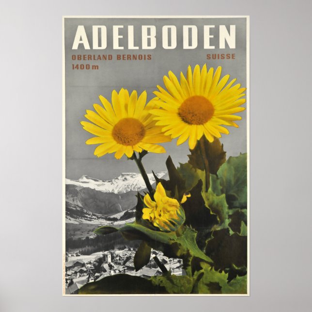 Póster Adelboden, Suiza, afiche de viaje en esquí (Frente)