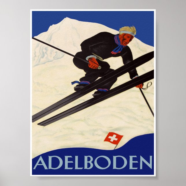 Póster Adelboden Suiza Poster de esquí de época (Frente)