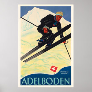 Póster Adelboden Suiza Suiza Bernés Esquí Invierno