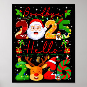 Póster Adiós 2025 Hola 2026 Feliz Año Nuevo Navidad F