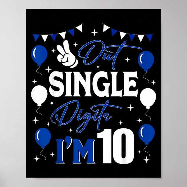 Póster Adiós Dígitos Simples Tengo 10 Años Cumpleaños 10 (Frente)