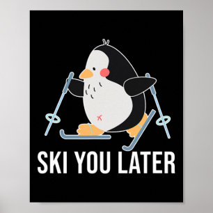 Póster Adiós Esquí Pingüino de Invierno Nieve Navidad