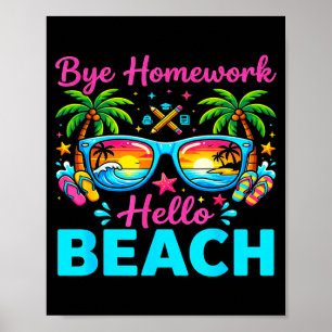 Póster Adiós tarea hola playa 2026 fin de la escuela vera
