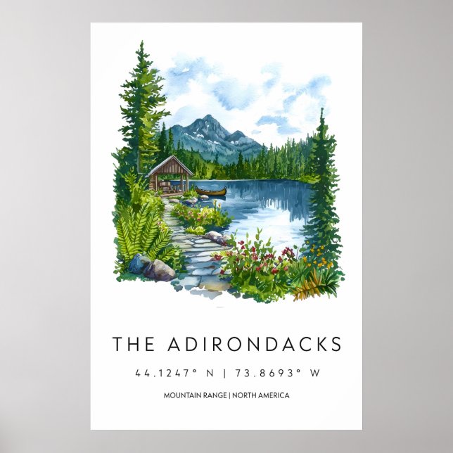 Póster Adirondacks Watercolor Poster Adirondacks Travel (Frente)