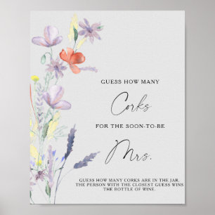 Póster Adivina Cuántos Corchos en la Ducha Nupcial Floral