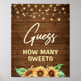 Póster Adivina Cuántos Dulces Juego de Girasol Rústico