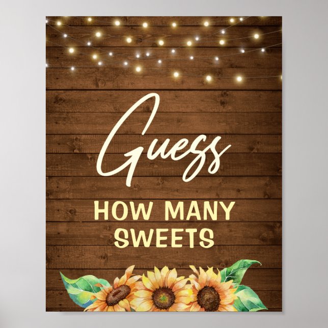Póster Adivina Cuántos Dulces Juego de Girasol Rústico (Frente)
