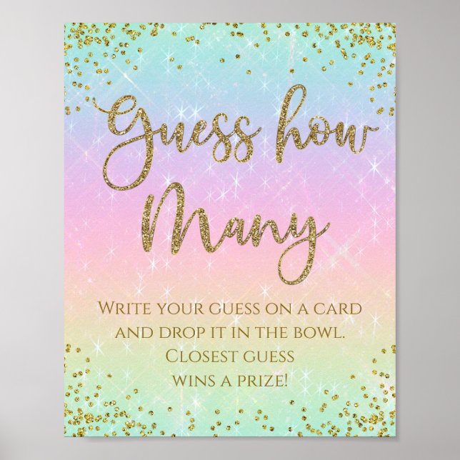 Póster Adivina Cuántos Juego de Baby Shower Arcoíris (Frente)